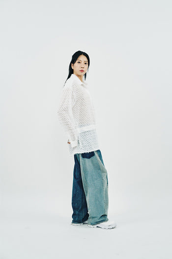 White Taseel Fly shirt by Phenomenon Seeper, displayed flat with long sleeves and a casual fit.