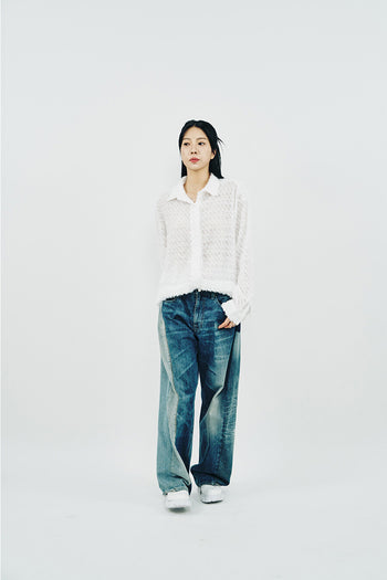 White Taseel Fly shirt by Phenomenon Seeper, casual long-sleeve shirt with a relaxed fit and minimalist design.
