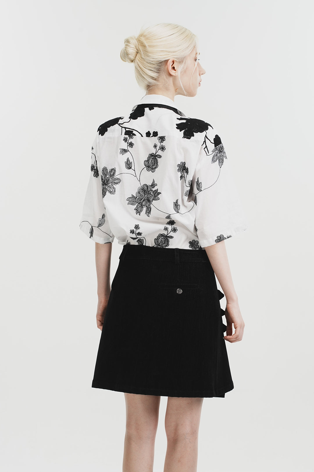 White Phenomenon Seeper Unbalance Flower Half Shirt, casual shirt with floral design, one size fits most, stylish and comfortable.