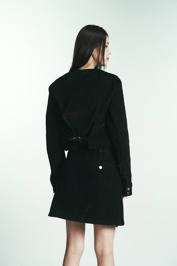 Phenomenon Seeper denim velvet skirt, one-size, stylish skirt with a soft velvet and denim blend fabric, shown on a model.