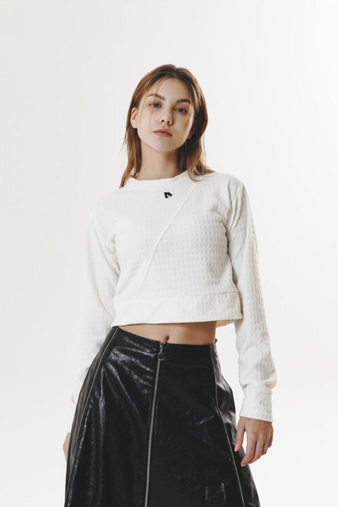 Navy Polar Fleece Logo Crop T-Shirt by Phenomenon Seeper, casual short-sleeve top with logo detail in a cropped style.