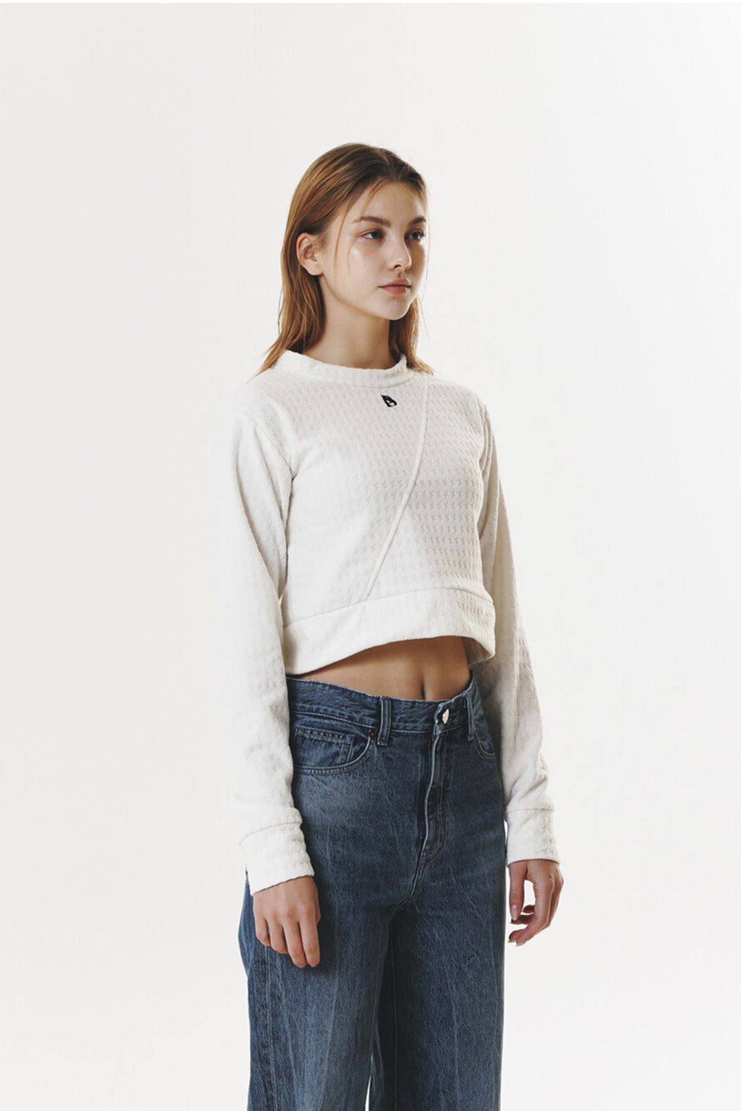 Navy Phenomenon Seeper Polar Fleece Logo Crop T-Shirt, a cozy fleece tops with a logo design, one size fits most.