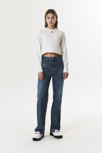 Navy Phenomenon Seeper Polar Fleece Logo Crop T-Shirt, casual top with brand logo on front, one size fits all.