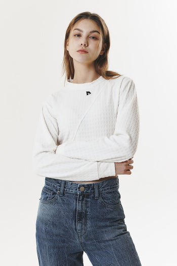 Navy Polar Fleece Logo Crop T-Shirt by Phenomenon Seeper, featuring a logo print on soft fleece fabric, designed as a stylish crop top.