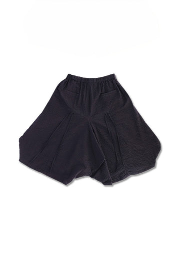 Reculer black shirring skirt pants, one-size bottoms with gathered waist and relaxed fit, stylish and versatile for casual wear.
