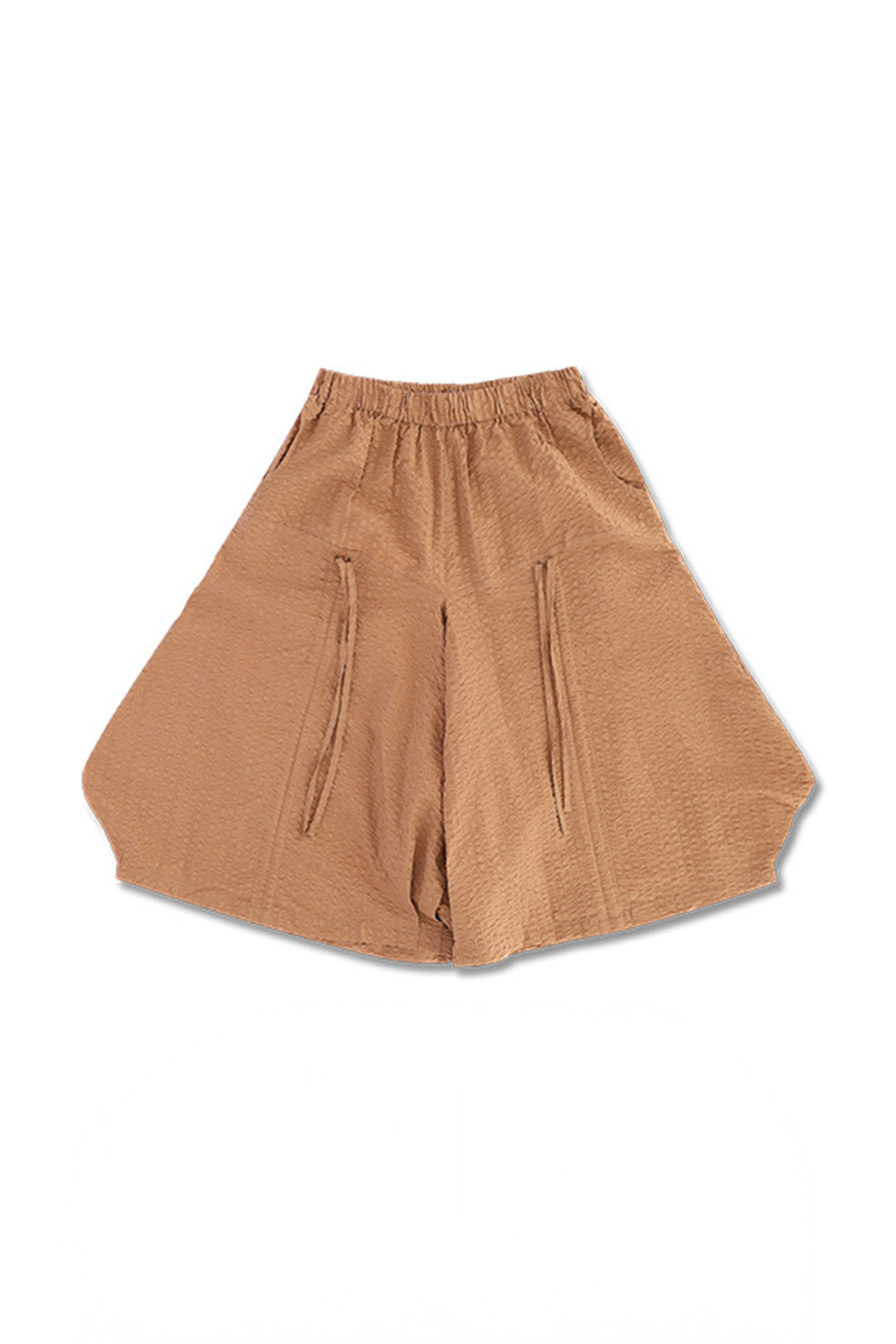 Reculer brown shirring skirt pants, one size, stylish bottoms with a gathered, elastic waistband and relaxed fit.