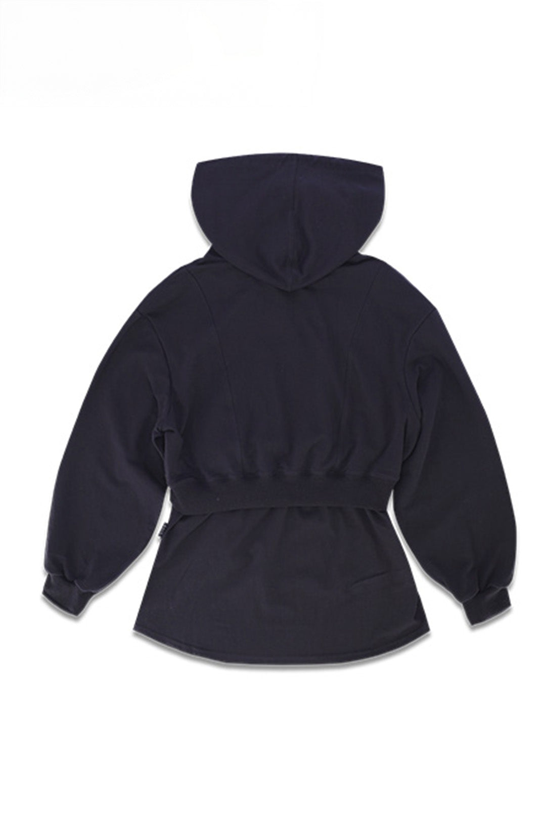 Reculer black layered hoodie with a relaxed fit, featuring a stylish, multi-tiered design on soft fabric.