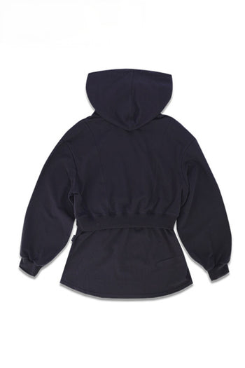 Reculer black layered hoodie with a relaxed fit, featuring a stylish, multi-tiered design on soft fabric.