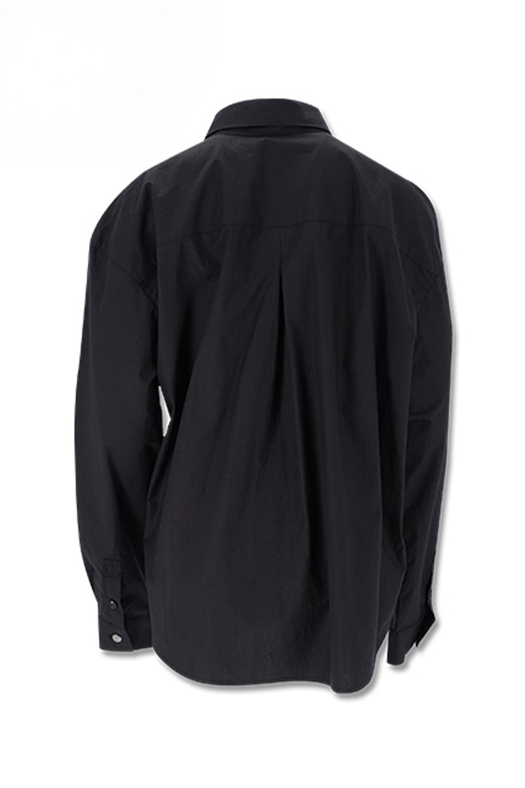 Draping Basic Shirt Black by Reculer. This oversized cotton shirt features an adjustable tab for a stylish draped silhouette. Perfect for a modern look
