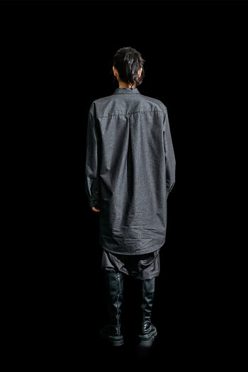 Reculer black denim long shirt with draped design, one size, casual shirt for versatile styling.