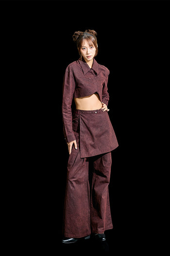 Reculer Burgundy Wrinkle R-Crop Shirt for women, featuring a stylish cropped design and soft fabric, perfect for casual wear.