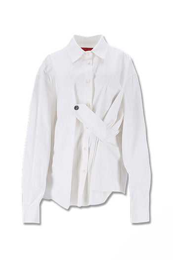Reculer ivory draping basic shirt, lightweight fabric, long sleeves, casual fit, front drape detail, stylish and versatile.