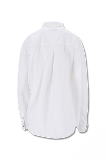 Ivory draping basic shirt from Reculer, featuring a relaxed fit and soft fabric, shown on a mannequin.