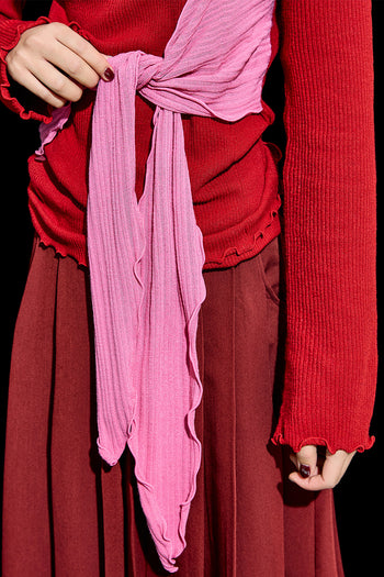 Red Reculer cowl string draped T-shirt, casual shirt with a unique colouration and relaxed fit, shown on a white background.