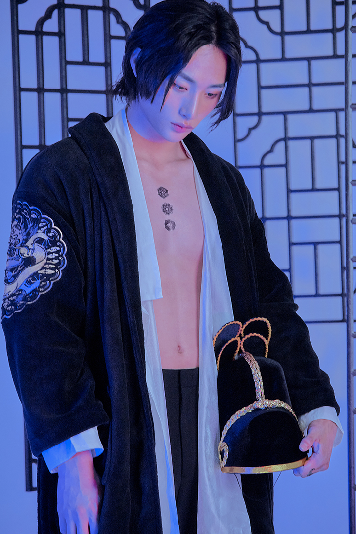 Black TM3 Royalty Sleepwear Gown, soft and comfortable one-size nightwear with elegant design, shown laid flat.