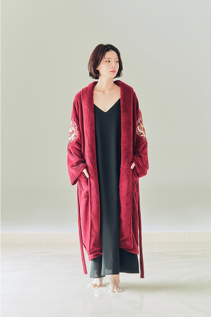 TM3 Royality Sleepwear Gown in wine color, soft and comfortable one-size nightgown with elegant design.