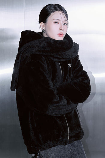 Black TM3 hoodie with fleece material and hood, featuring a built-in balaclava for warmth and comfort.