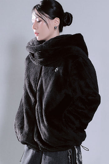 Black TM3 balaclava fleece hoodie with hood and adjustable drawstrings, designed for warmth and comfort.