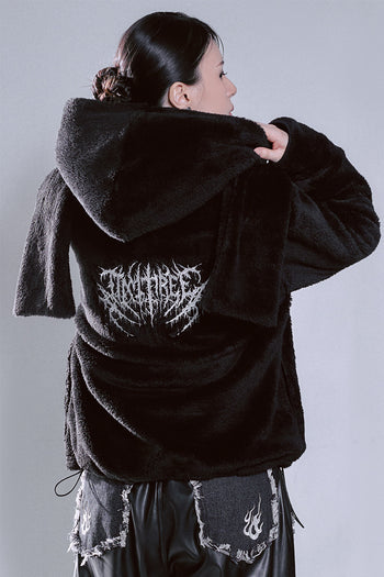 Black TM3 hoodie with fleece lining and hood, featuring a built-in balaclava design for warmth and comfort.