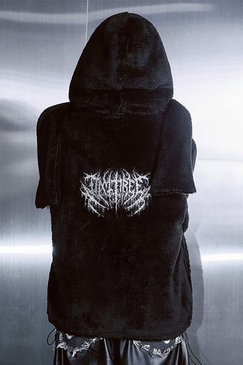 Black TM3 Balaclava fleece hoodie with hood and front pocket, designed for warmth and casual wear.
