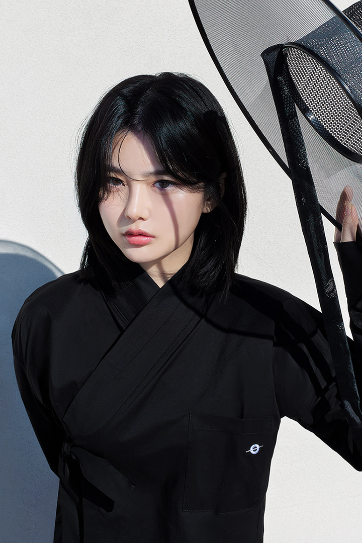 Black classic Hanbok shirt by TM3, featuring traditional Korean style with a simple, elegant design.