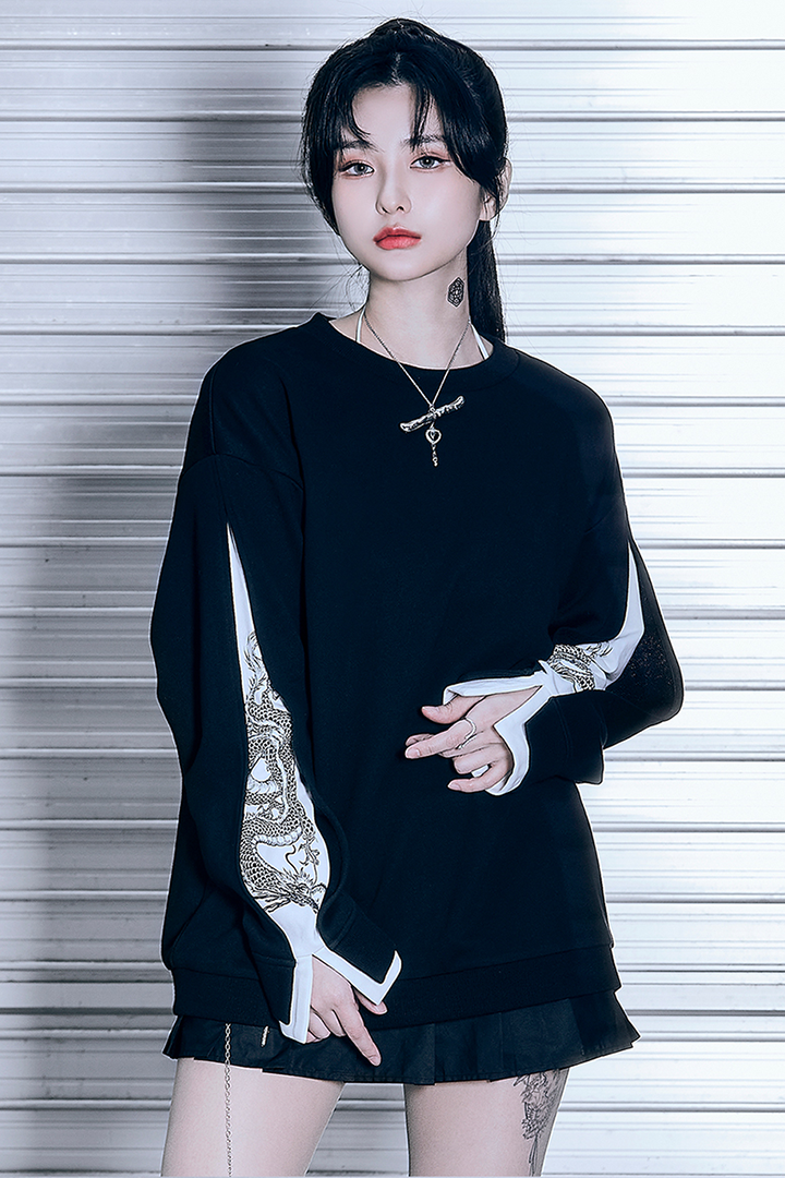 Black Han Secret Black Dragon sweatshirt by TM3, featuring a detailed black dragon design on the front.
