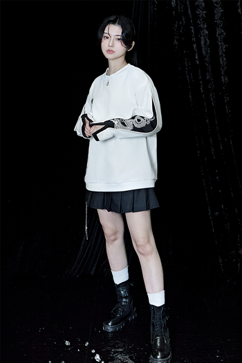 White TM3 Han Secret Black Dragon sweatshirt featuring a black dragon design on the front. Comfortable and stylish casual wear.