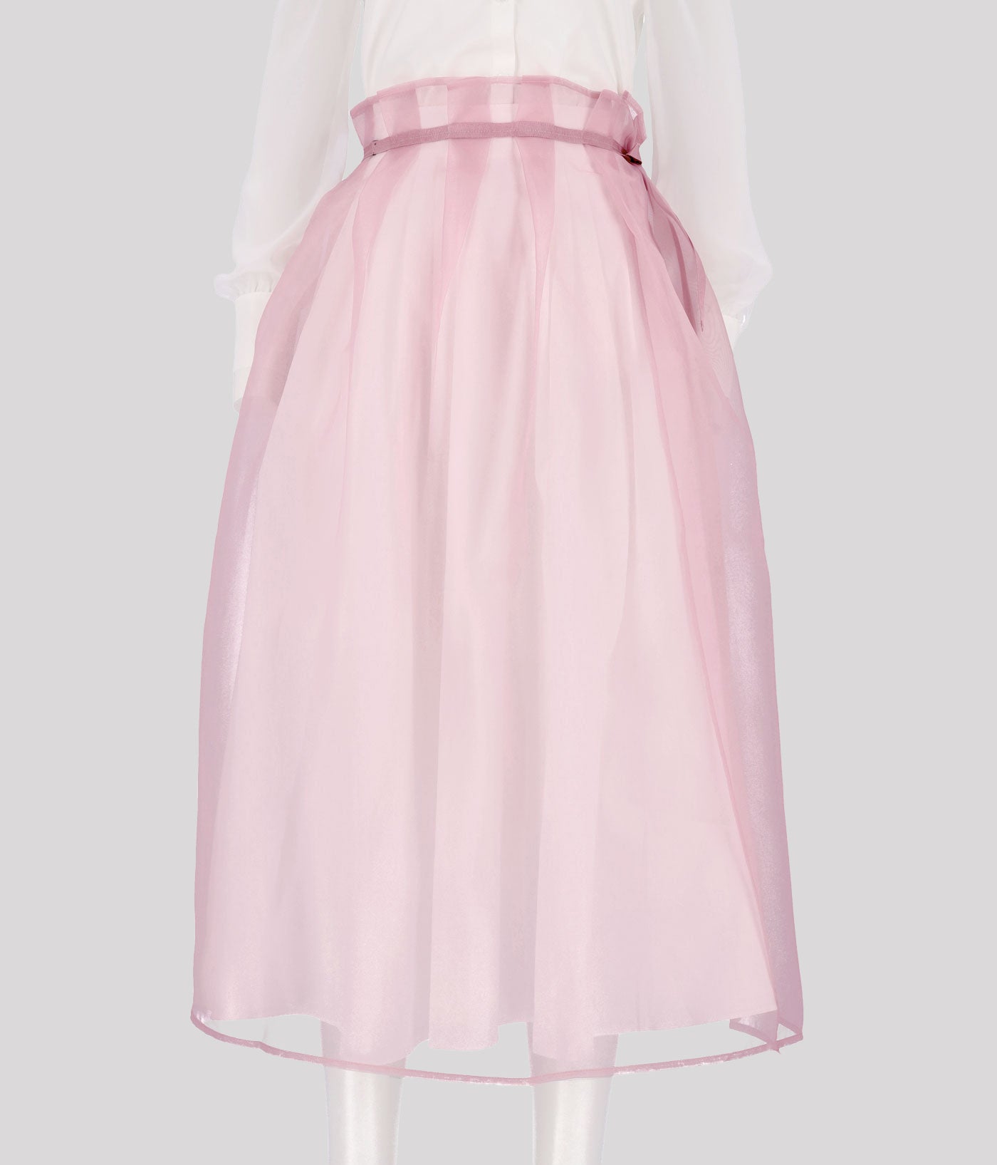 Pink YONGDAE Charlock No-Bang see-through skirt with a lightweight, sheer fabric and stylish design, one size fits most.