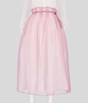 Pink YONGDAE Charlock No-Bang see-through skirt with a lightweight, sheer fabric and stylish design, one size fits most.